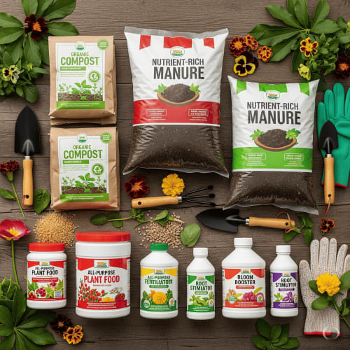 A bag of organic compost and fertilizers