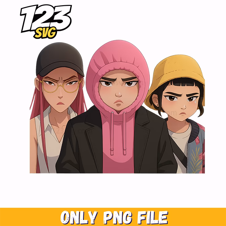 chibi girls kpop png, kpop cartoon png, cute chibi girls huntrix png