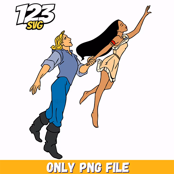 Pocahontas and John Smith Romance PNG, korean cartoon png, modern vibes boys png