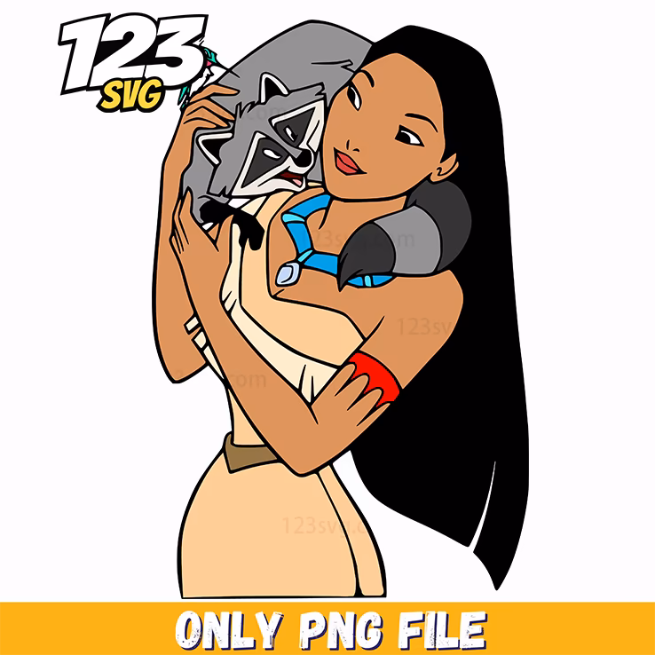 Pocahontas Sitting with Meeko PNG, korean cartoon png, kpop cartoon png