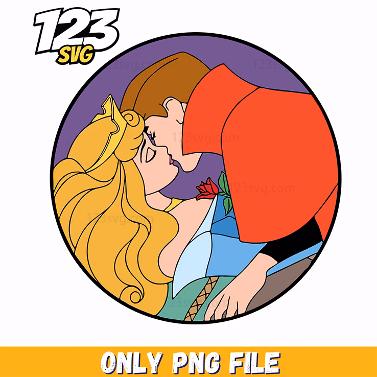Sleeping Beauty Kiss Scene PNG, korean cartoon png, modern vibes boys png