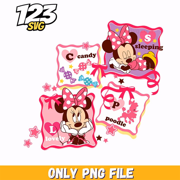 cute minnie mouse pillow png, cute minnie and disney princess png, bt21 cute characters png