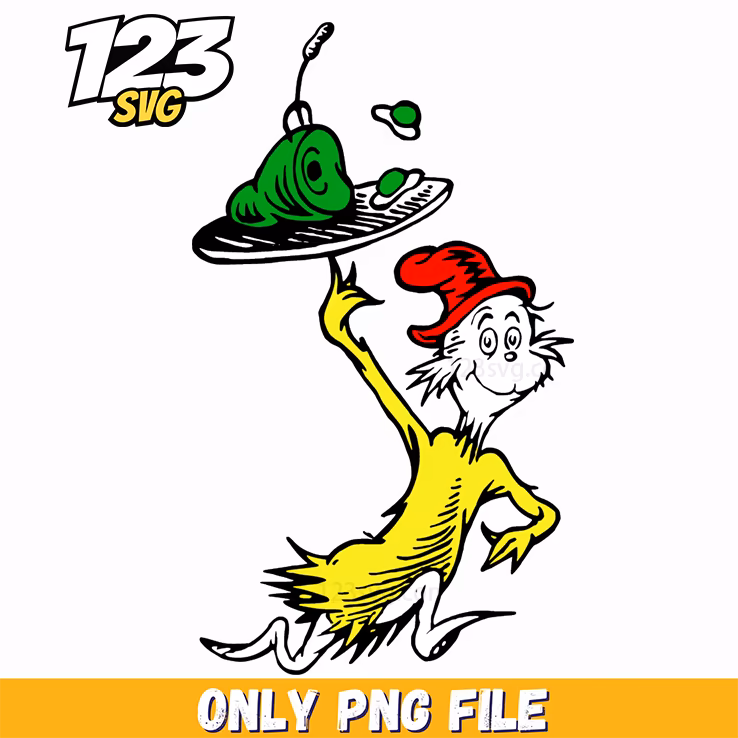 cat in the hat balancing fish dr seuss png, dr seuss characters png, dr seuss characters valentine's day png