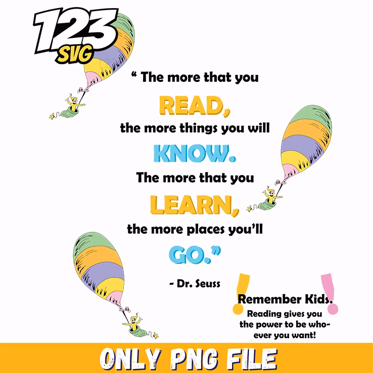 read know learn quote dr seuss png, motivational quote png, resilienc