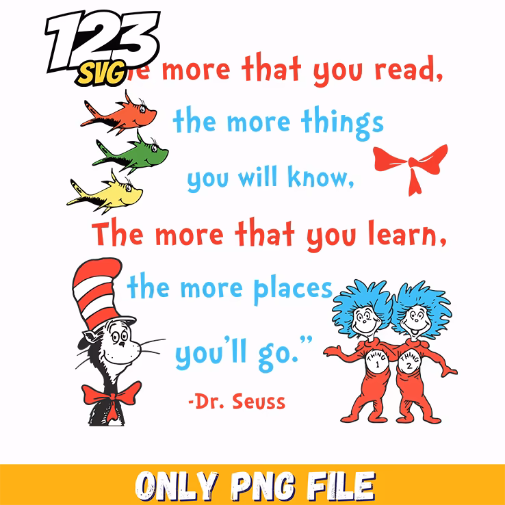 the more you read quote dr seuss png, motivational quote png, resilienc