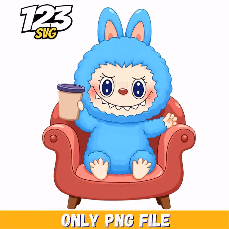 blue labubu chair png, light blue cute labubu png, labubu doll png