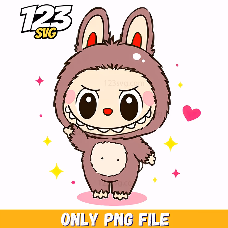 brown labubu character png, labubu characters png, brown flowers labubu png