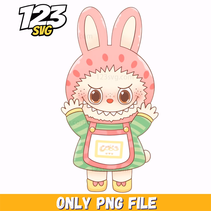 cute bunny apron labubu png, cute labubu png, labubu cartoon png