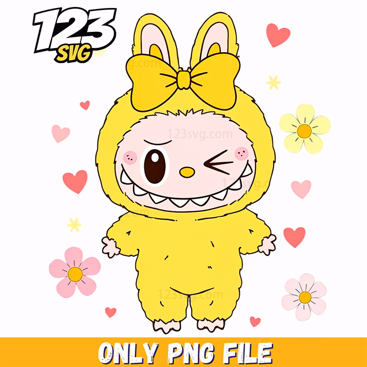 cute labubu flower hearts png, labubu flower png, labubu blind box png