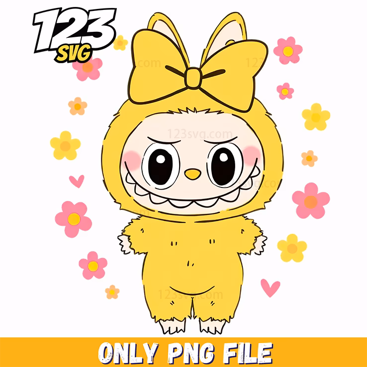 cute yellow labubu png, cute yellow labubu cute design png, have a seat yellow labubu png