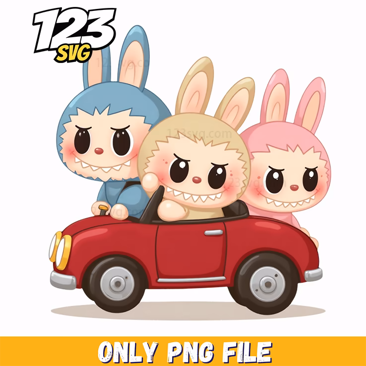 labubu friends car png, bunny friends, cute cartoon
