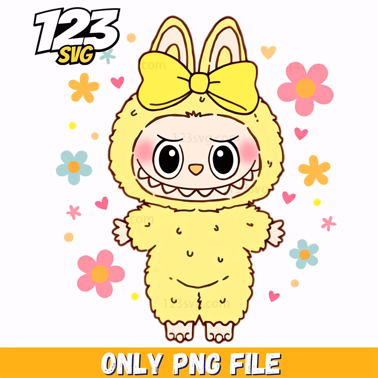 pastel yellow labubu png, cartoon yellow labubu png, yellow labubu png