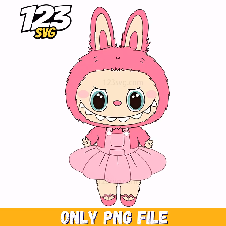 pink ballerina labubu png, pink labubu cute design png, pink labubu png