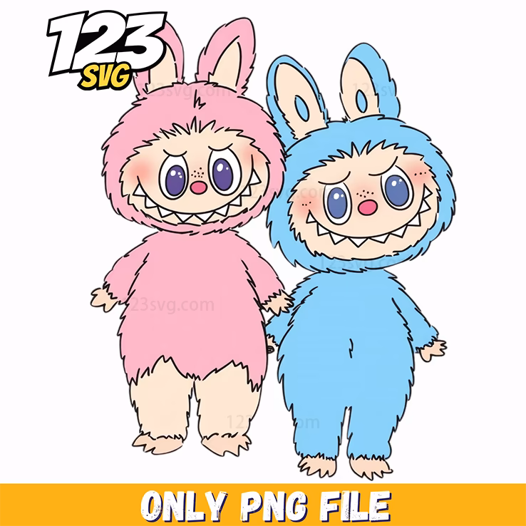 pink blue bunny friends labubu png, labubu bunny, labubu friends