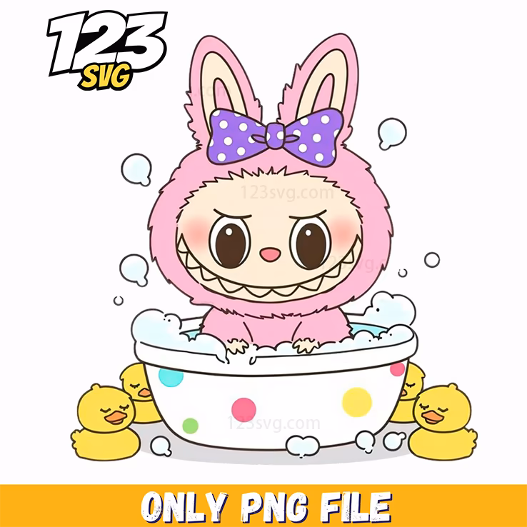 pink duck bath labubu png, labubu go to school png, labubu clothes png