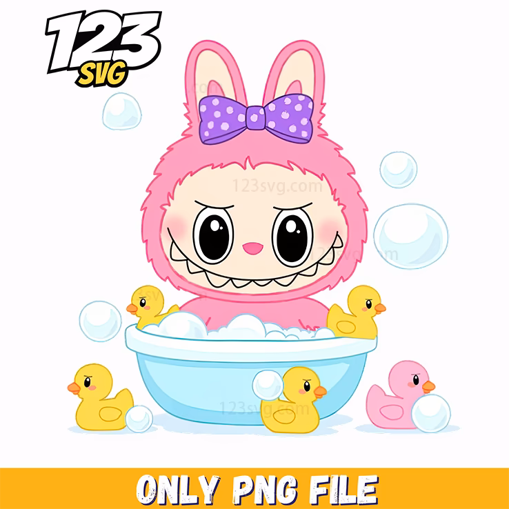 pink labubu bathtub png, labubu png, labubu png