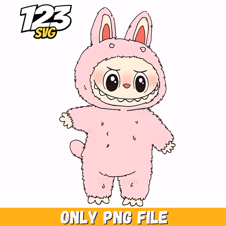 pink labubu bunny costume png, labubu bunny costume, labubu pink costume