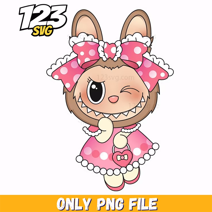 pink maid labubu png, labubu png, labubu cute maid