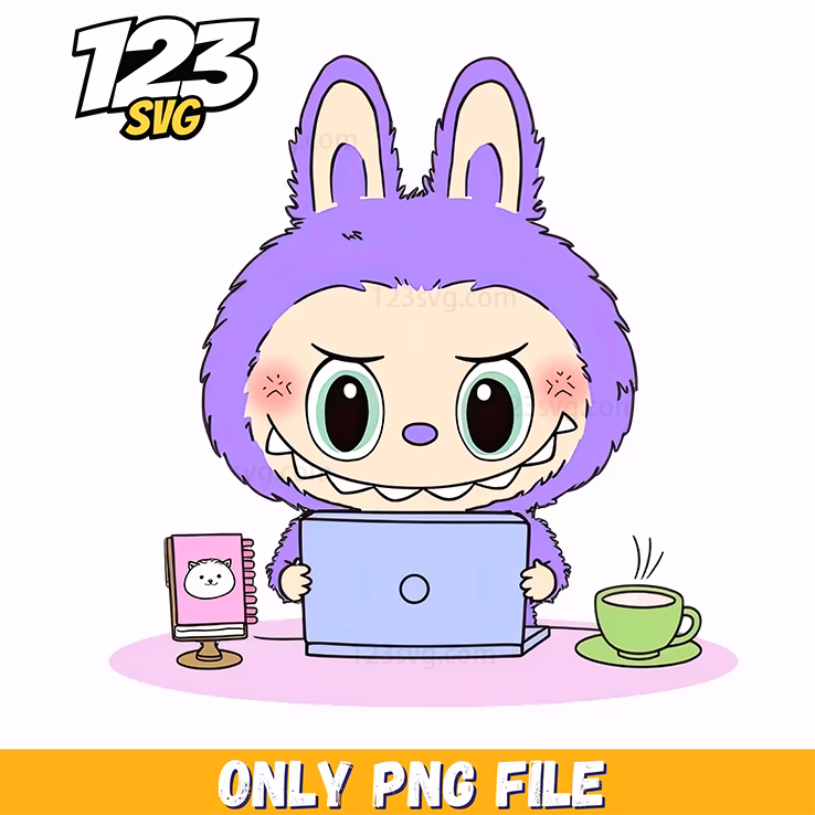 purple labubu laptop png, labubu laptop, labubu laptop png