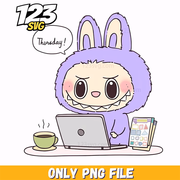 purple office labubu png, labubu png transparent, labubu character png free