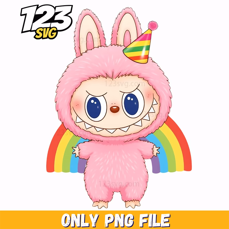 rainbow birthday labubu png, labubu birthday png, labubu birthday cake png