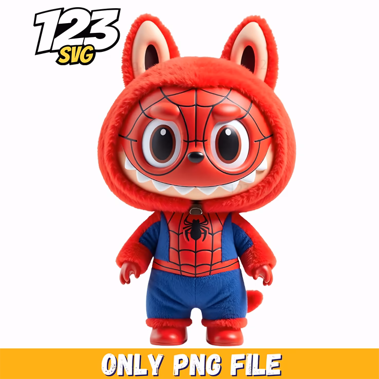 red superhero labubu png, red superhero labubu, labubu superhero png