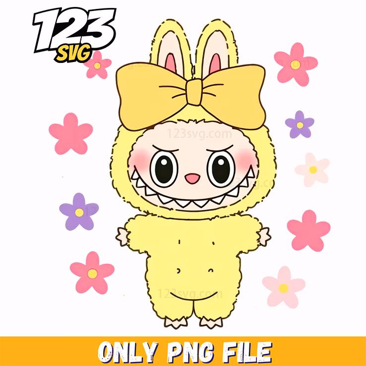 yellow labubu flower png, labubu flower png, labubu flower clipart