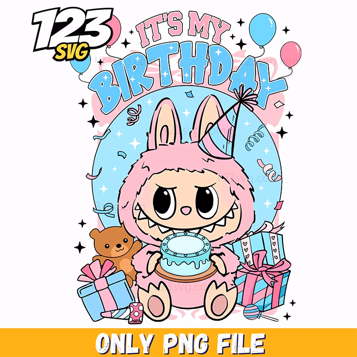 birthday girl labubu png, labubu birthday png, labubu birthday girl