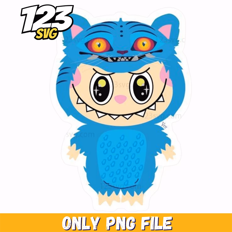 blue monster sticker labubu png, labubu sticker, labubu monster png
