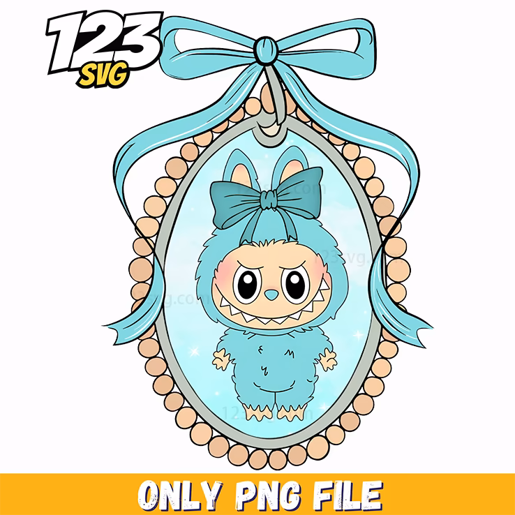 blue ribbon ornament labubu png, labubu blue ribbon ornament, labubu ribbon ornament