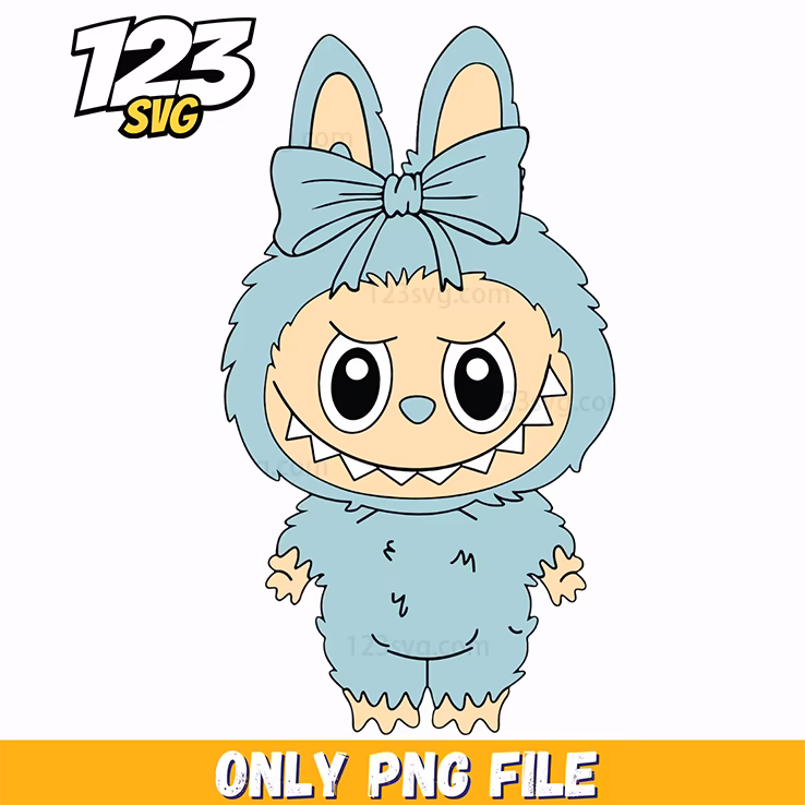 blue bow bunny labubu png, labubu bunny png, labubu bunny blue