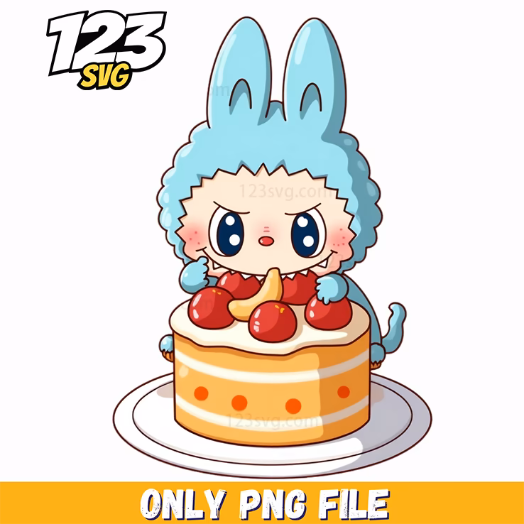 blue birthday cake labubu png, labubu birthday cake png, labubu birthday cake image