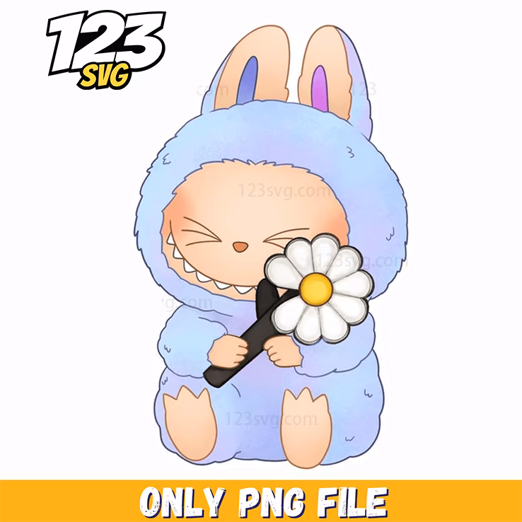 blue flower labubu png, labubu png, labubu flower png