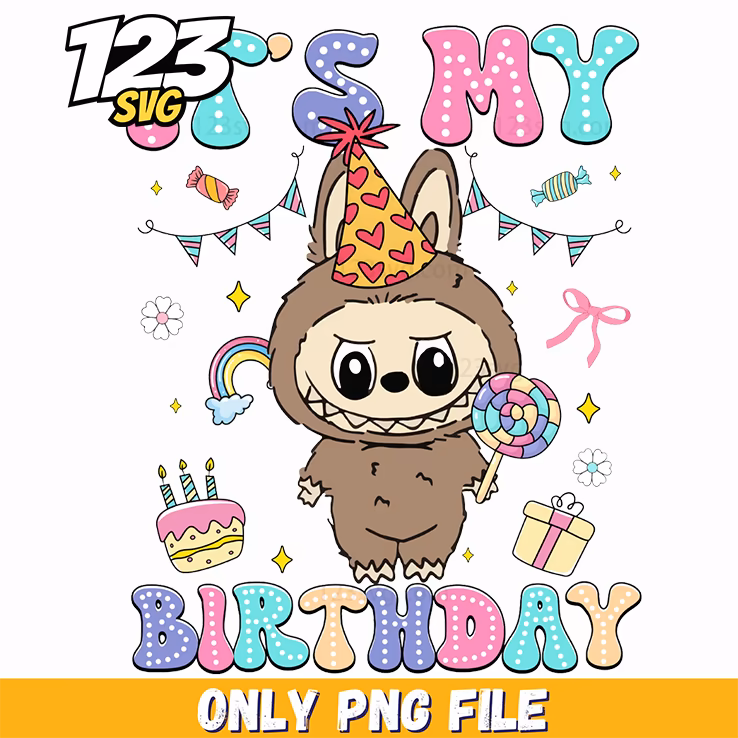 brown birthday labubu png, happy birthday labubu, labubu birthday cake