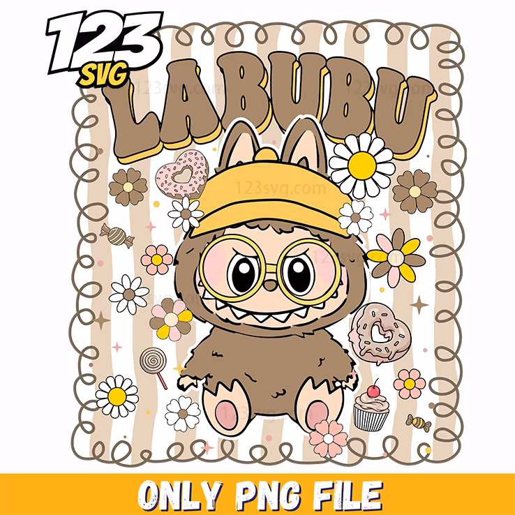 brown floral labubu art png, labubu art png, labubu art prints