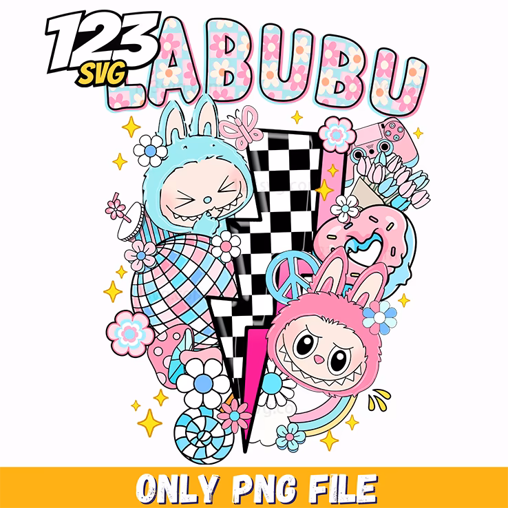 checkerboard pastel labubu png, pastel labubu png, labubu pastel png