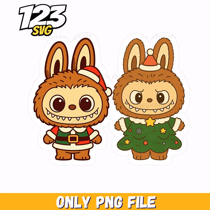 christmas bunny duo png, cartoon christmas bunny pair, cute christmas bunny friends