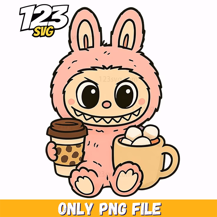 coffee bunny labubu png, labubu bunny, coffee bunny illustration