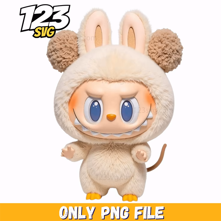 cream teddy bunny labubu png, labubu teddy bear, teddy bear labubu cream