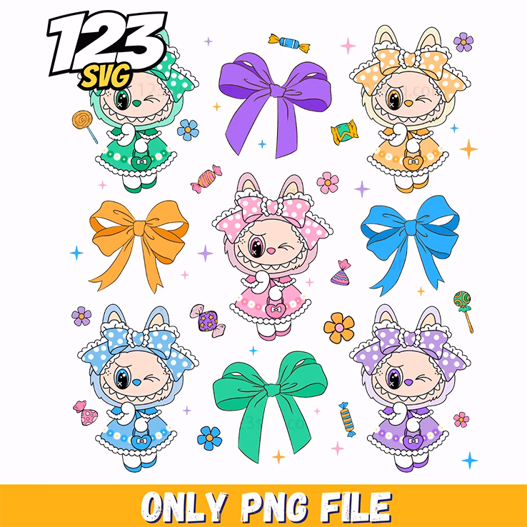 cute bow labubu bundle png, labubu cute bow, labubu bow png