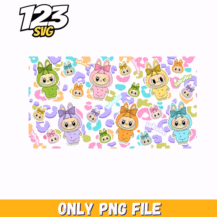 cute labubu seamless pattern png, seamless labubu print, labubu seamless pattern
