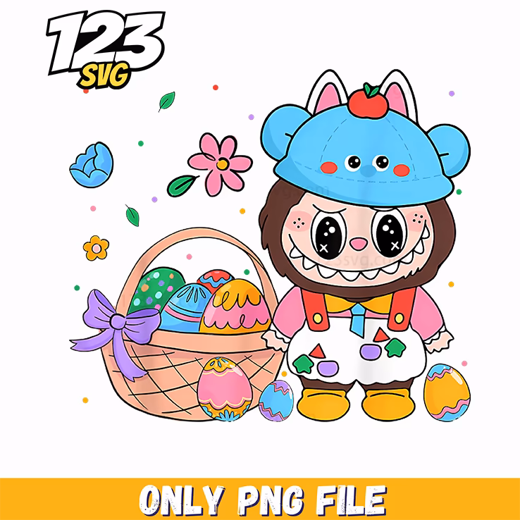 easter bunny basket labubu png, labubu easter basket basket, easter basket labubu png clip