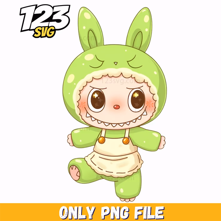 green baby bunny labubu png, adorable green baby bunny, cute green baby bunny