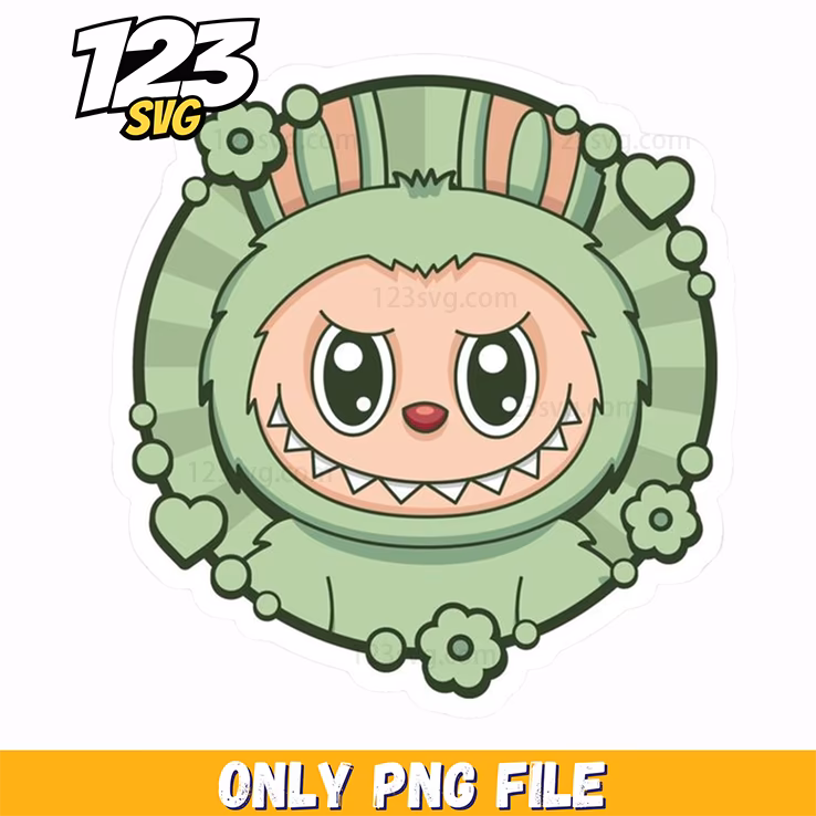 green floral frame labubu png, labubu floral frames png, labubu png floral frame