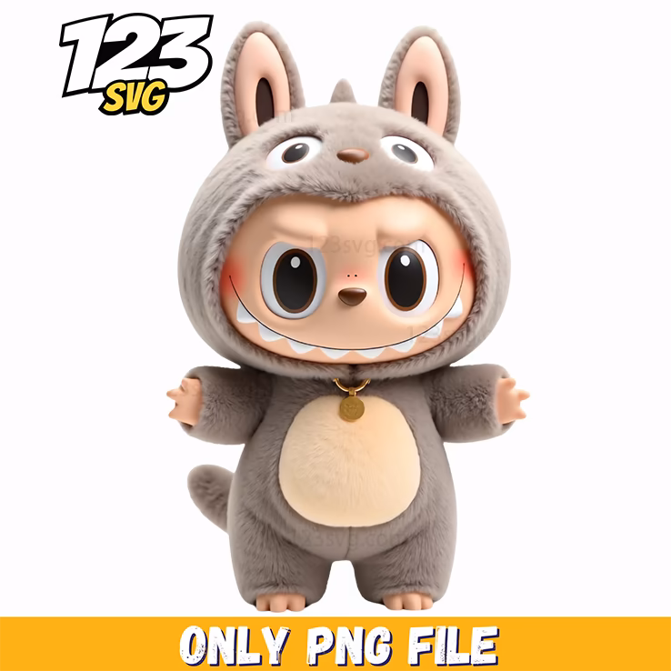 grey wolf labubu png, labubu wolf png, labubu wolf transparent