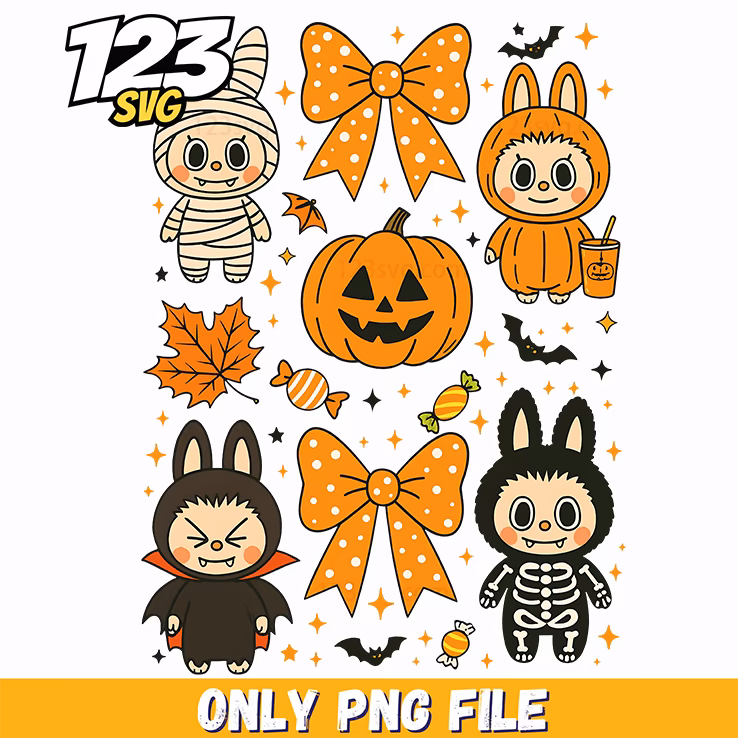 halloween bow bunny png, spooky cute bunny png, bunny halloween png clipart