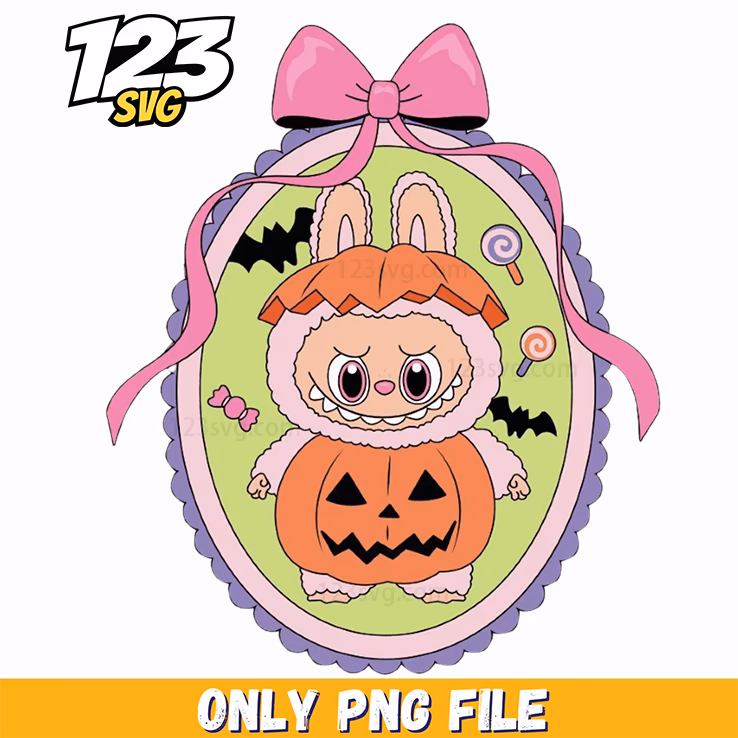 halloween pumpkin ornament labubu png, labubu pumpkin png, pumpkin labubu halloween decoration