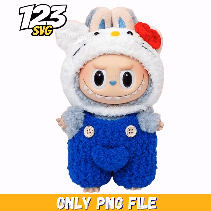 hello kitty overalls labubu png, labubu hello kitty, labubu png hello kitty