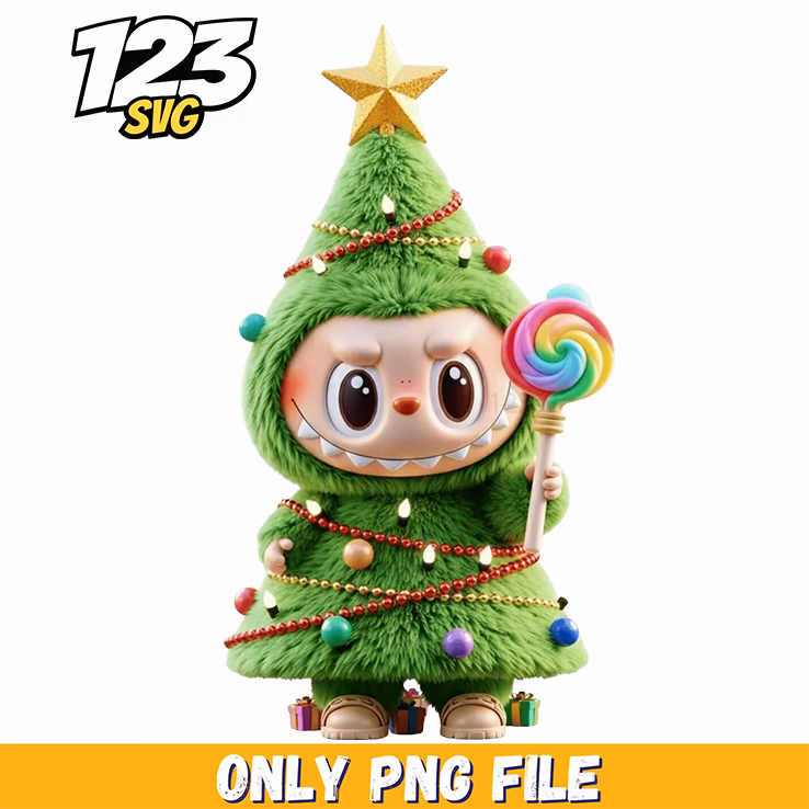 labubu christmas tree kawaii png, kawaii christmas tree png, christmas tree kawaii design