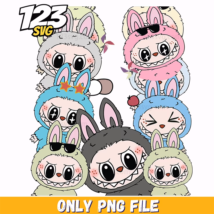 labubu crying bunny collage png, adorable crying bunny png, cute crying bunny images